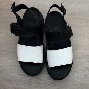 Dr. Martens Black and White Leather Two‑Strap Sandals